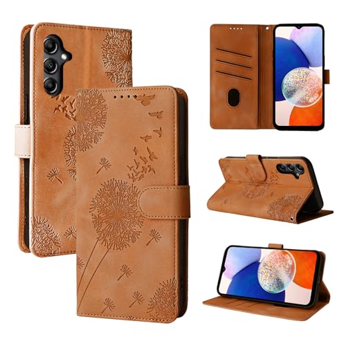 Rostsant Handyhülle für Samsung Galaxy A14 5G/4G Löwenzahn PU Leder Samsung Galaxy A14 5G/4G Flip Case Brieftasche Tasche Hülle Magnetisch Handyhülle für Samsung Galaxy A14 5G/4G Braun von Rostsant