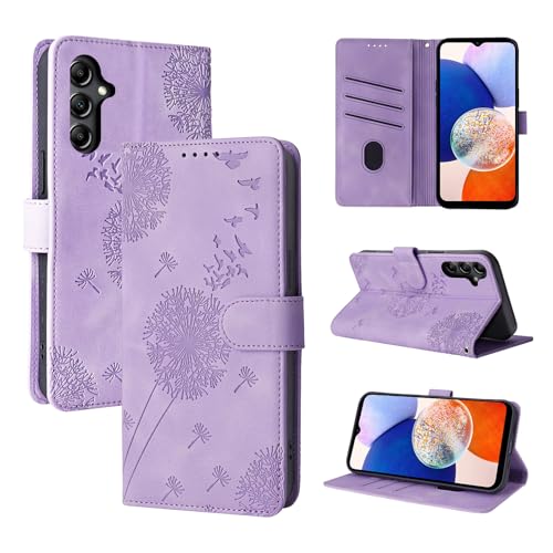 Rostsant Handyhülle für Samsung Galaxy A14 5G/4G Löwenzahn PU Leder Samsung Galaxy A14 5G/4G Flip Case Brieftasche Tasche Hülle Magnetisch Handyhülle für Samsung Galaxy A14 5G/4G Violett von Rostsant