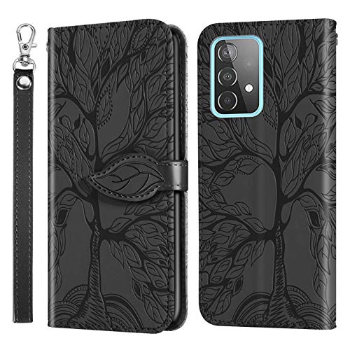 Rostsant Handyhülle für Samsung Galaxy A53 5G Geprägter Baum PU Leder Hülle Brieftasche Tasche Hülle für Samsung Galaxy A53 5G - Schwarz von Rostsant