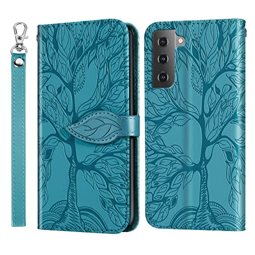 Rostsant Handyhülle für Samsung Galaxy S22 5G Geprägter Baum PU Leder Galaxy S22 5G Flip Case Brieftasche Tasche Hülle für Samsung Galaxy S22 5G - Blau von Rostsant