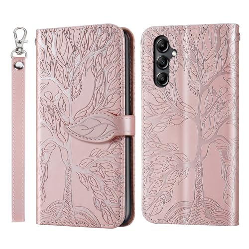 Rostsant Handyhülle für Samsung Galaxy S24 Plus Geprägter Baum PU Leder Samsung Galaxy S24 Plus Flip Case Brieftasche Tasche Hülle für Samsung Galaxy S24 Plus Rosengold von Rostsant