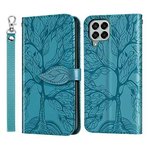 Rostsant Handyhülle für Samsung M53 5G Geprägter Baum PU Leder Galaxy M53 5G Flip Case Brieftasche Tasche Hülle für Samsung Galaxy M53 5G - Blau von Rostsant