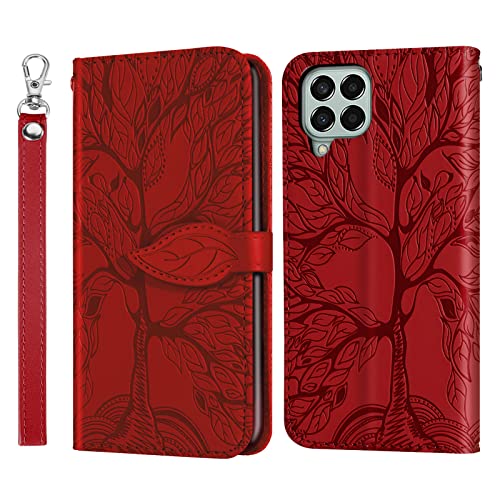 Rostsant Handyhülle für Samsung M53 5G Geprägter Baum PU Leder Galaxy M53 5G Flip Case Brieftasche Tasche Hülle für Samsung Galaxy M53 5G - Rot von Rostsant