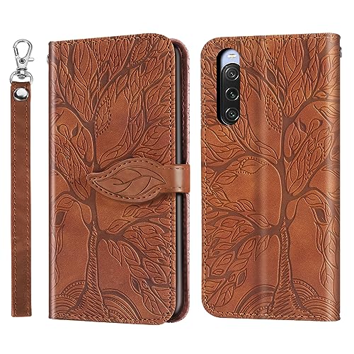 Rostsant Handyhülle für Sony Xperia 10 V Geprägter Baum PU Leder Klapphüllen Brieftasche Tasche Hülle für Sony Xperia 10 V 5G - Braun von Rostsant