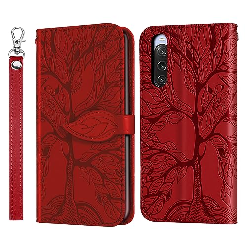 Rostsant Handyhülle für Sony Xperia 10 V Geprägter Baum PU Leder Klapphüllen Brieftasche Tasche Hülle für Sony Xperia 10 V 5G - Rot Rostsant Handyhülle für Sony Xperia 10 V Geprägter Baum PU Leder Klapphüllen Brieftasche Tasche Hülle für Sony Xperia 10 V 5G - Rot von Rostsant