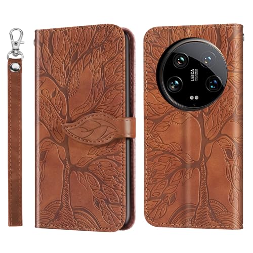 Rostsant Handyhülle für Xiaomi 14 Ultra 5G Geprägter Baum PU Leder Xiaomi 14 Ultra 5G Flip Case Brieftasche Tasche Hülle für Xiaomi 14 Ultra 5G Braun von Rostsant