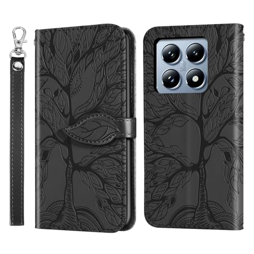 Rostsant Handyhülle für Xiaomi 14T Pro Geprägter Baum PU Leder Xiaomi 14T Pro Flip Case Brieftasche Tasche Hülle für Xiaomi 14T Pro Schwarz von Rostsant