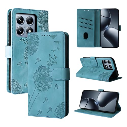 Rostsant Handyhülle für Xiaomi 14T Pro - Löwenzahn PU Leder Flip Case Brieftasche Tasche Hülle Magnetisch - Blau von Rostsant