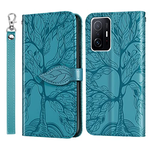 Rostsant Handyhülle für Xiaomi Mi 11T / Mi 11T Pro Geprägter Baum PU Leder Klapphüllen Brieftasche Tasche Hülle für Xiaomi Mi 11T Pro/Xiaomi Mi 11T - Blau von Rostsant