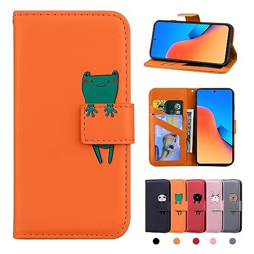 Rostsant Handyhülle für Xiaomi Redmi 12 4G PU Leder Brieftasche Schutzhülle Redmi 12 4G Hülle Ständer Magnetisch Klapp Hülle für Xiaomi Redmi 12 4G - Oranger Frosch von Rostsant