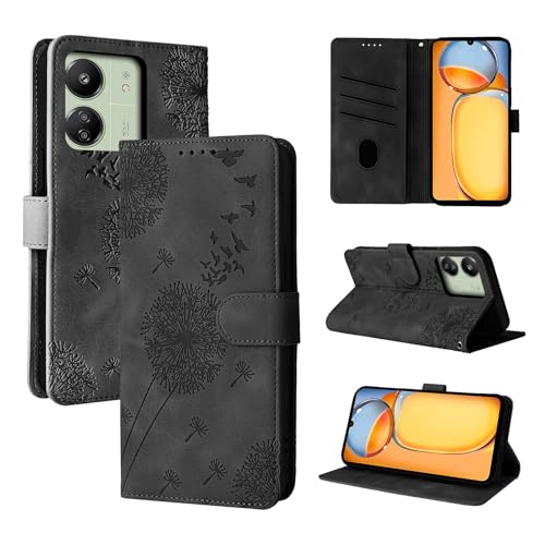 Rostsant Handyhülle für Xiaomi Redmi 13C/Redmi 13 C/Poco C65 Löwenzahn PU Leder Redmi 13C Flip Case Brieftasche Tasche Hülle Magnetisch Handyhülle für Redmi 13C Schwarz von Rostsant