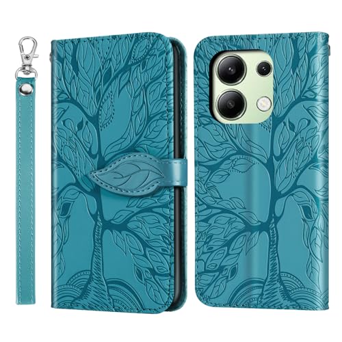 Rostsant Handyhülle für Xiaomi Redmi Note 13 4G Geprägter Baum PU Leder Xiaomi Redmi Note 13 4G Flip Case Brieftasche Tasche Hülle für Redmi Note 13 4G Blau von Rostsant