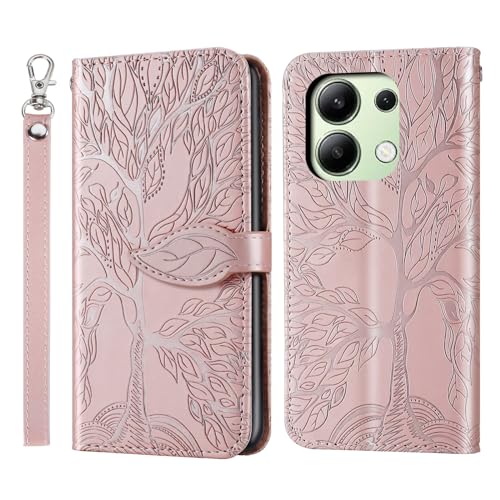 Rostsant Handyhülle für Xiaomi Redmi Note 13 4G Geprägter Baum PU Leder Xiaomi Redmi Note 13 4G Flip Case Brieftasche Tasche Hülle für Redmi Note 13 4G Rosengold von Rostsant