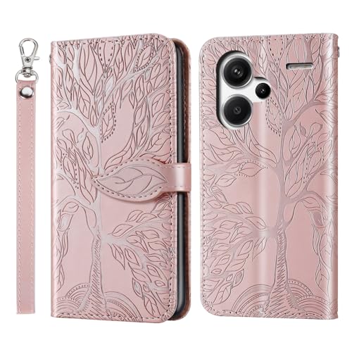 Rostsant Handyhülle für Xiaomi Redmi Note 13 Pro+ 5G Geprägter Baum PU Leder Xiaomi Redmi Note 13 Pro Plus Flip Case Brieftasche Tasche Hülle für Xiaomi Note 13 Pro+ 5G Rosengold von Rostsant