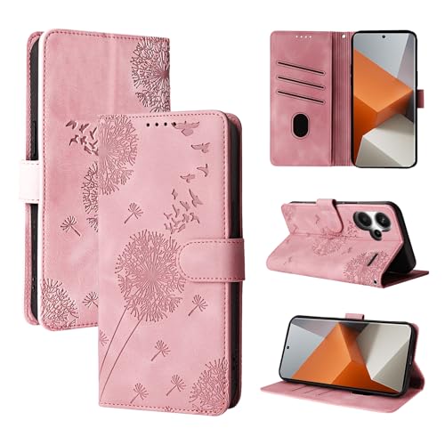 Rostsant Handyhülle für Xiaomi Redmi Note 13 Pro+ Löwenzahn PU Leder Redmi Note 13 Pro+ Flip Case Brieftasche Tasche Hülle Magnetisch Handyhülle für Xiaomi Redmi Note 13 ProPlus 6.67 Zoll Roségold von Rostsant