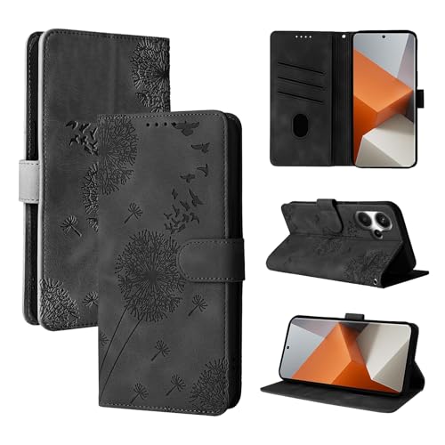 Rostsant Handyhülle für Xiaomi Redmi Note 13 Pro+ Löwenzahn PU Leder Redmi Note 13 Pro+ Flip Case Brieftasche Tasche Hülle Magnetisch Handyhülle für Xiaomi Redmi Note 13 ProPlus 6.67 Zoll Schwarz von Rostsant