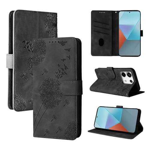 Rostsant Handyhülle für Xiaomi Redmi Note 13 Pro 5G Löwenzahn PU Leder Redmi Note 13 Pro Flip Case Brieftasche Tasche Hülle Magnetisch Handyhülle für Xiaomi Note 13 Pro 5G 6.67 Zoll Schwarz von Rostsant