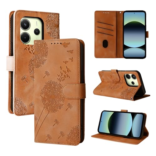Rostsant Handyhülle für Xiaomi Redmi Note 14 4G Löwenzahn PU Leder Flip Case Brieftasche Tasche Hülle Magnetisch Handyhülle für Xiaomi Redmi Note 14 4G Braun von Rostsant