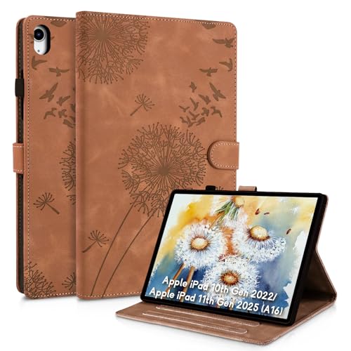 Rostsant ipad 10 Generation hülle 2022 10,9 Zoll/iPad 11 (A16) 2025 Löwenzahn PU Leder ipad hülle 10. Generation Brieftasche Tasche Schutzhülle Magnetisch Schutzhülle für iPad 2022 Braun von Rostsant