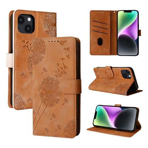 Rostsant Handyhülle für iPhone 13/iPhone 14 6.1 Zoll Löwenzahn PU Leder iPhone 14 6.1 Flip Case Brieftasche Tasche Hülle Magnetisch Handyhülle für iPhone 13/iPhone 14 6.1 Zoll Braun von Rostsant