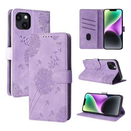 Rostsant Handyhülle für iPhone 13/iPhone 14 6.1 Zoll Löwenzahn PU Leder iPhone 14 6.1 Flip Case Brieftasche Tasche Hülle Magnetisch Handyhülle für iPhone 13/iPhone 14 6.1 Zoll Violett von Rostsant