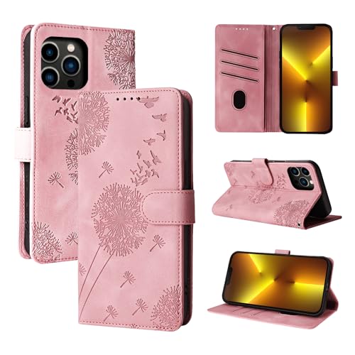 Rostsant Handyhülle für iPhone 13 Pro Max 6.7 Zoll - Löwenzahn PU Leder Flip Case Brieftasche Tasche Hülle Magnetisch - Roségold von Rostsant
