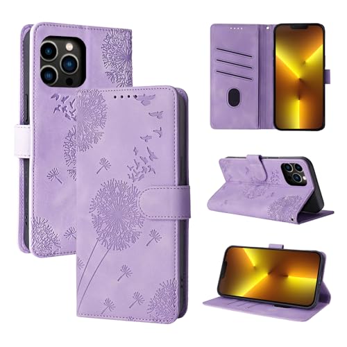 Rostsant Handyhülle für iPhone 13 Pro Max 6.7 Zoll Löwenzahn PU Leder iPhone 13 Pro Max 6.7 Flip Case Brieftasche Tasche Hülle Magnetisch Handyhülle für iPhone 13 Pro Max 6.7 Zoll Violett von Rostsant