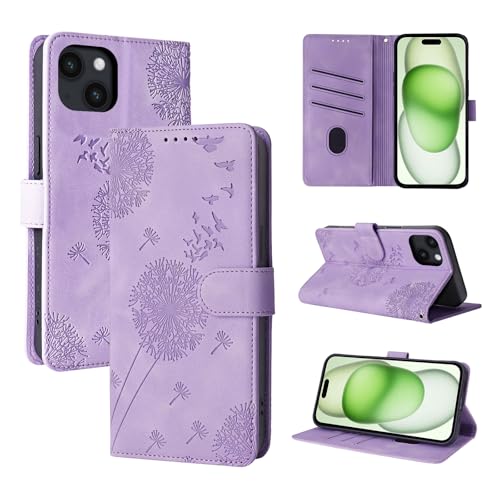 Rostsant Handyhülle für iPhone 15 Plus - Löwenzahn PU Leder Flip Case Brieftasche Tasche Hülle Magnetisch Violett Rostsant Handyhülle für iPhone 15 Plus - Löwenzahn PU Leder Flip Case Brieftasche Tasche Hülle Magnetisch Violett von Rostsant