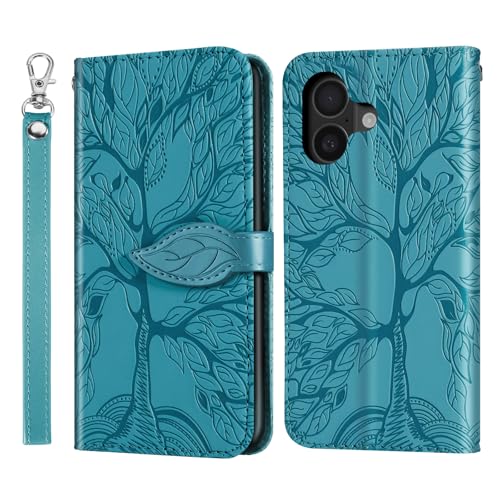 Rostsant Handyhülle für iPhone 16 Geprägter Baum PU Leder iPhone 16 Flip Case Brieftasche Tasche Hülle für iPhone 16 Blau Rostsant Handyhülle für iPhone 16 Geprägter Baum PU Leder iPhone 16 Flip Case Brieftasche Tasche Hülle für iPhone 16 Blau von Rostsant