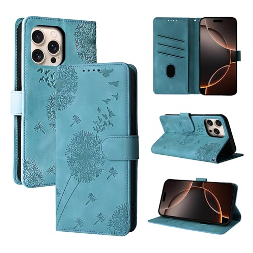 Rostsant Handyhülle für iPhone 16 Pro - Löwenzahn PU Leder Flip Case Brieftasche Tasche Mit Magnetverschluss - Blau Rostsant Handyhülle für iPhone 16 Pro - Löwenzahn PU Leder Flip Case Brieftasche Tasche Mit Magnetverschluss - Blau von Rostsant