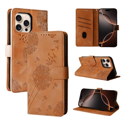 Rostsant iPhone 16 Pro Flip Case Brieftasche Tasche Hülle Magnetisch Braun mit Löwenzahn PU Leder iPhone 16 Pro Flip Case mit Geldbörse und Ständer Rostsant iPhone 16 Pro Flip Case Brieftasche Tasche Hülle Magnetisch Braun mit Löwenzahn PU Leder iPhone 16 Pro Flip Case mit Geldbörse und Ständer von Rostsant