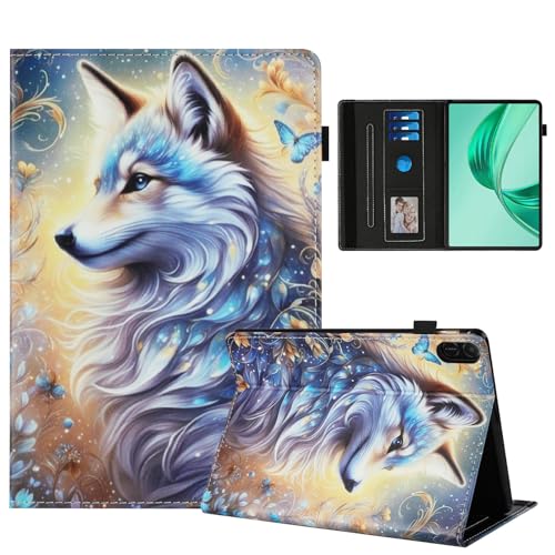 Rostsant Hülle für Honor Pad X8a 11 Zoll PU Leder Hülle Magnetischer Ständer Honor Pad X8a 11 Wallet Tablet Schutzhülle für Honor Pad X8a 11 Zoll Weißer Wolf von Rostsant