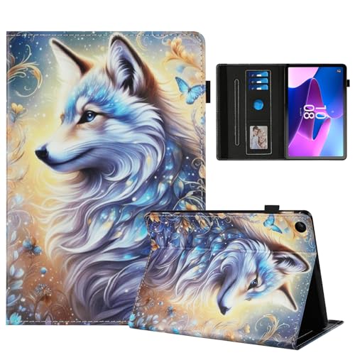 Rostsant Hülle für Lenovo Tab M10 3rd Gen 10.1 PU Leder Hülle Magnetischer Ständer Lenovo Tab M10 3rd Gen Wallet Tablet Schutzhülle für Lenovo Tab M10 3rd Gen 10.1 Zoll 2022 Weißer Wolf von Rostsant
