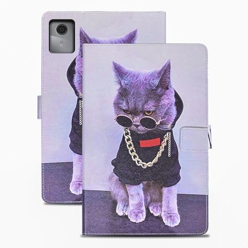 Rostsant Hülle für Lenovo Tab M11 - PU Leder Magnetischer Ständer Wallet Tablet Schutzhülle Mit Ständer Funktion - Grausame Katze von Rostsant