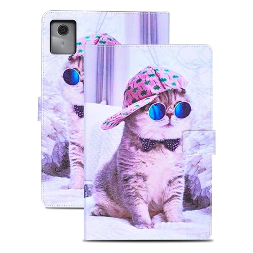 Rostsant Hülle für Lenovo Tab M11 PU Leder Hülle Magnetischer Ständer Lenovo Tab M11 Wallet Tablet Schutzhülle mit Ständer Funktion für Lenovo Tab M11 Hut Katze von Rostsant