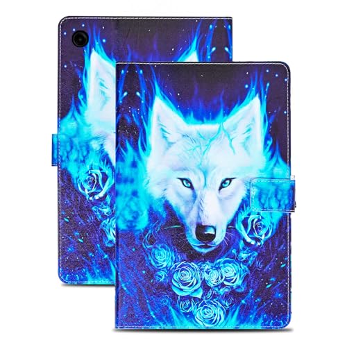 Rostsant Hülle für Samsung Galaxy Tab A9 8.7 Zoll 2023 PU Leder Hülle Magnetischer Ständer Samsung Galaxy Tab A9 Wallet Tablet Schutzhülle mit Ständer Funktion für SM-X110/X115/X117 Weißer Wolf von Rostsant