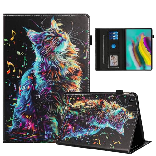 Rostsant Hülle für Samsung Galaxy Tab S5e PU Leder Hülle Magnetischer Ständer Samsung Galaxy Tab S5e Wallet Tablet Schutzhülle für Galaxy Tab S5e 10.5 Zoll SM-T720/SM-T725 Musiknotenkatze von Rostsant
