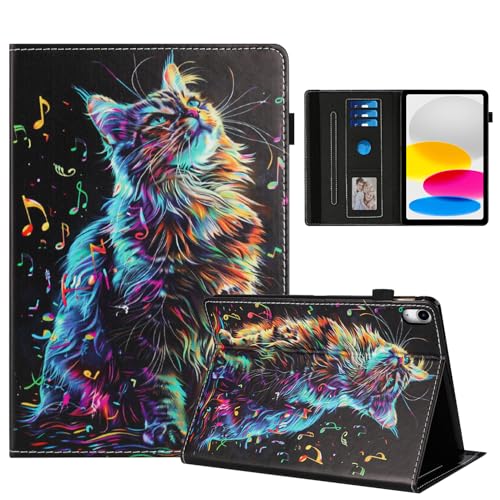 Rostsant Hülle für iPad 10.Generation 2022 10,9 Zoll PU Leder Hülle Magnetischer Ständer ipad 10.9 Wallet Tablet Schutzhülle für iPad 2022/iPad 11 (A16) 2025 Musiknotenkatze von Rostsant