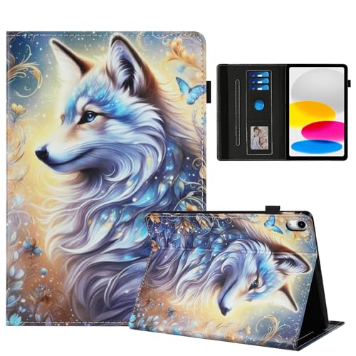 Rostsant Hülle für iPad 10.Generation 2022 10,9 Zoll PU Leder Hülle Magnetischer Ständer ipad 10.9 Wallet Tablet Schutzhülle für iPad 2022/iPad 11 (A16) 2025 Weißer Wolf von Rostsant