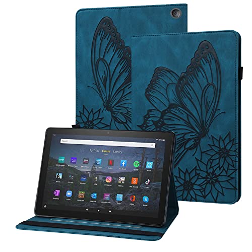 Rostsant Kindle Fire HD10/ HD10 Plus Hülle Geprägter Schmetterling PU Leder Case Brieftasche Stifthalter Tablet Schutzhülle für Kindle Fire HD10 2021 / Kindle Fire HD10 Plus - Navy Blau von Rostsant