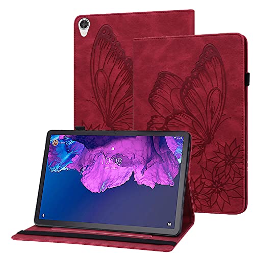 Rostsant Lenovo P11 Hülle Geprägter Schmetterling PU Leder Case Brieftasche Stifthalter Tablet Schutzhülle für Lenovo Tab P11 10.1 Zoll 2020 TB-J606F TB-J606X - Rot von Rostsant