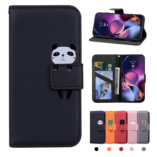 Rostsant Motorola Moto G54 5G Hülle PU Leder Brieftasche Motorola Moto G54 5G Schutzhülle Stehfunktion Magnetic Closure Handyhülle für Motorola Moto G54 5G Schwarzer Panda von Rostsant