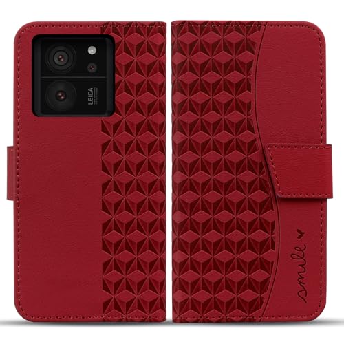 Rostsant Xiaomi 13T 5G/Xiaomi 13T Pro Handyhülle Premium PU Leder Schutzhülle Flip Case Brieftasche Kartenschlitz Hülle für Xiaomi 13T 5G/Xiaomi 13T Pro Rot von Rostsant