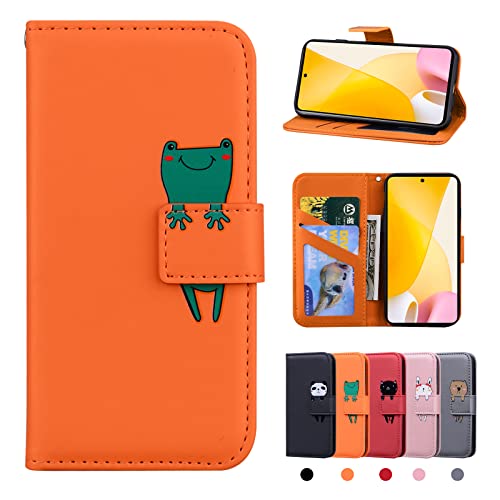 Rostsant Xiaomi Mi 12 Lite Hülle PU Leder Brieftasche Case Stehfunktion Magnetic Closure Handyhülle für Xiaomi Mi 12 Lite 5G - Oranger Frosch von Rostsant
