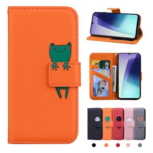 Rostsant Xiaomi Redmi 14C/Poco C75 Hülle PU Leder Brieftasche Xiaomi Redmi 14C/Poco C75 Schutzhülle Stehfunktion Magnetic Closure Handyhülle für Redmi 14C Oranger Frosch von Rostsant