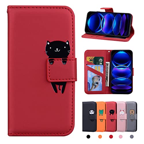 Rostsant Xiaomi Redmi Note 12 Pro+ 5G Hülle PU Leder Brieftasche Redmi Note 12 Pro+ Schutzhülle Stehfunktion Magnetic Closure Handyhülle für Xiaomi Redmi Note 12 Pro+ 5G - Rote Katze von Rostsant