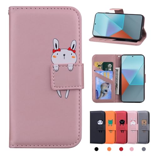 Rostsant Xiaomi Redmi Note 13 Pro 5G Hülle PU Leder Brieftasche Xiaomi Redmi Note 13 Pro Schutzhülle Stehfunktion Magnetic Closure Handyhülle für Xiaomi Note 13 Pro 5G Rosa Hase von Rostsant