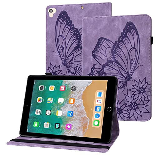 Rostsant iPad 5./6. Generation Hülle Geprägter Schmetterling PU Leder Case Brieftasche Stifthalter Tablet Schutzhülle für iPad 2017/2018, iPad Air 1/2, iPad Pro 9.7" - Violett von Rostsant