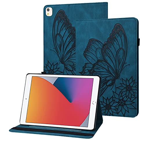 Rostsant iPad 9./8./7. Generation 10.2 Zoll Hülle Geprägter Schmetterling PU Leder Case Brieftasche Stifthalter Tablet Schutzhülle für iPad 2021/2020/2019, iPad Air 3, iPad Pro 10.5" - Navy Blau von Rostsant