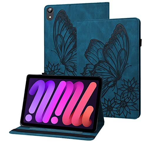 Rostsant iPad Mini 2021 Hülle Geprägter Schmetterling PU Leder Case Brieftasche Stifthalter Tablet Schutzhülle für iPad Mini 6 Generation 2021 8.3 Zoll A2568 - Navy Blau von Rostsant
